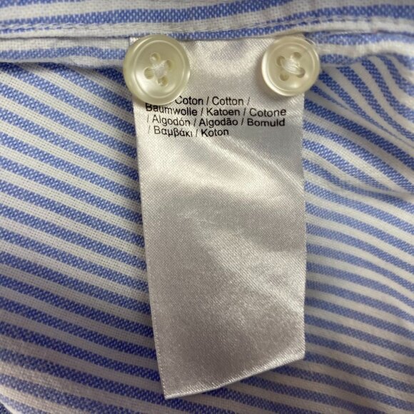 Lacoste Mens Dress Shirt Size XL 17 Neck Classic Fit Long Sleeve Blue Striped Fo - Picture 6 of 12